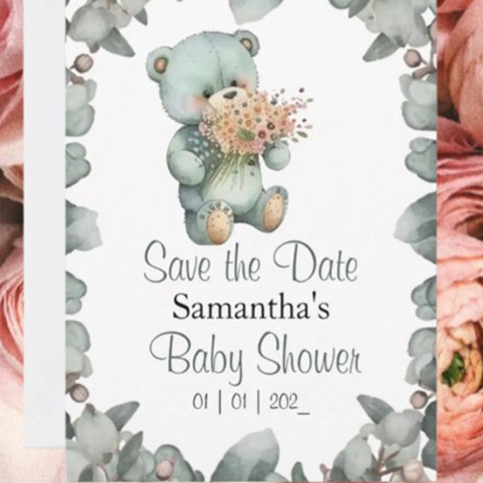 Teddy Bear Boy Watercolor Babydusche Postkarte