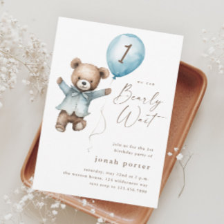 Teddy Bear Boys 1. Geburtstags-Party Einladung