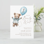 Teddy Bear Boys 1. Geburtstags-Party Einladung (Stehend Vorderseite)