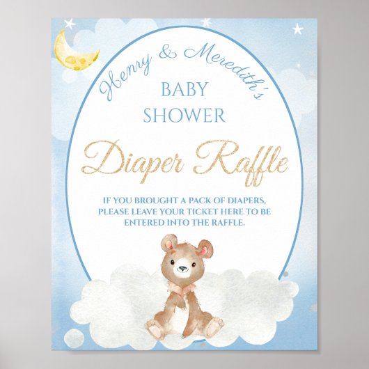 Teddy Bear Boy's Baby Shower Diaper Raffle Poster (Vorne)