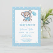 Teddy Bear Boys Blue Baby Dusche Einladung (Stehend Vorderseite)