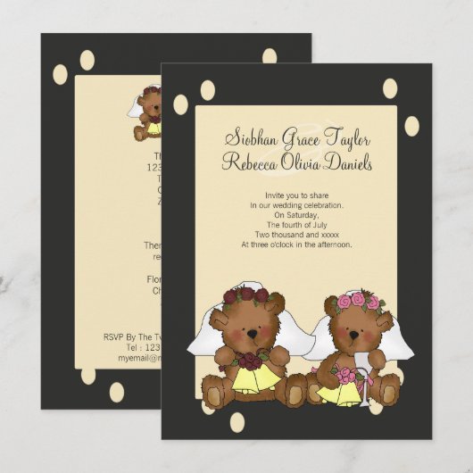 Teddy Bear Brides Wedding Einladung (Vorne/Hinten)