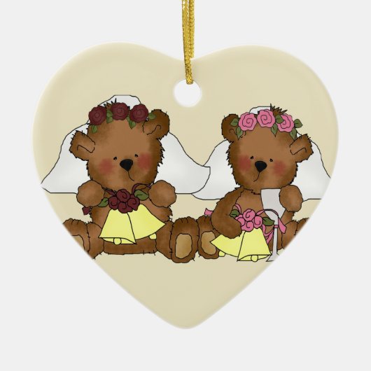 Teddy Bear Brides Wedding Keramik Ornament (Vorne)