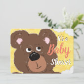 Teddy Bear Bright Yellow Baby Dusche Einladung (Stehend Vorderseite)