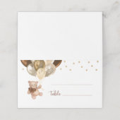 Teddy Bear Brown and Gold Balloons Babydusche Platzkarte (Außenseite Aufgefaltet)