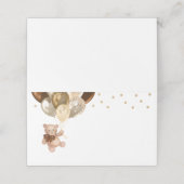 Teddy Bear Brown and Gold Balloons Babydusche Platzkarte (Außenseite Aufgefaltet)