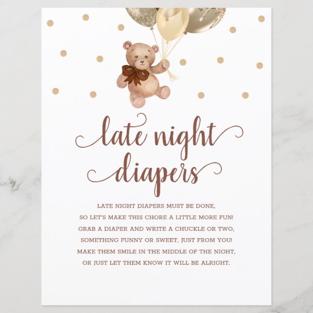 Teddy Bear Brown and Gold Spate Night Diapers Game (Vorderseite)