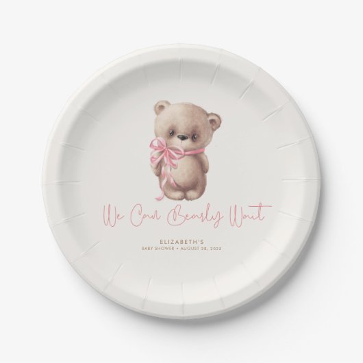 Teddy Bear Brown and Pink Baby Dusche Pappteller (Vorderseite)