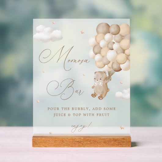 Teddy Bear Brown Babydusche Mimosa Bar Acrylschild (Neutral)