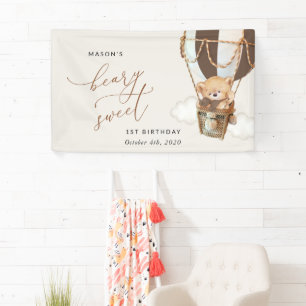 Teddy Bear, Brown Balloon, Erster Geburtstag Willk Banner