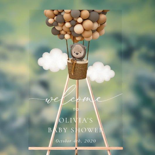Teddy Bear, Brown Balloons, Babydusche Willkommen Acrylschild (Neutral)