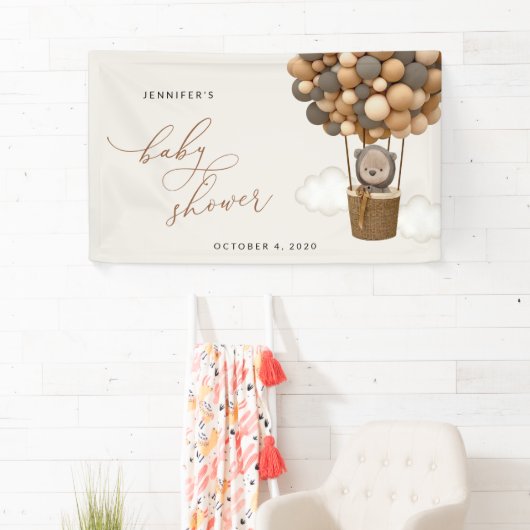 Teddy Bear, Brown Balloons, Babydusche Willkommen Banner (Insitu)