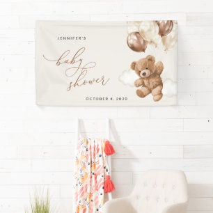 Teddy Bear, Brown Balloons, Babydusche Willkommen Banner