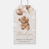 Teddy Bear, Brown Balloons, erster Geburtstag Geschenkanhänger (Vorderseite)