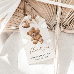 Teddy Bear, Brown Balloons, erster Geburtstag Geschenkanhänger