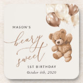 Teddy Bear, Brown Balloons, erster Geburtstag Getränkeuntersetzer (Vorderseite)