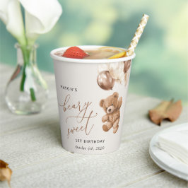 Teddy Bear, Brown Balloons, erster Geburtstag Pappbecher