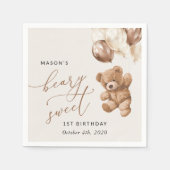 Teddy Bear, Brown Balloons, erster Geburtstag Serviette (Vorderseite)