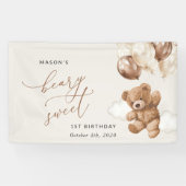 Teddy Bear, Brown Balloons, Erster Geburtstag Will Banner (Horizontal)