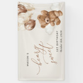 Teddy Bear, Brown Balloons, Erster Geburtstag Will Banner (Vertikal)