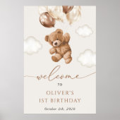 Teddy Bear, Brown Balloons, Erster Geburtstag Will Poster (Vorne)