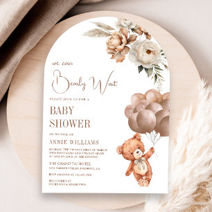 Teddy Bear Brown Balloons Floral Arch Baby Dusche Einladung