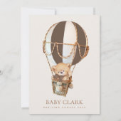 Teddy Bear, Brown Hot Air Ballon, Babydusche Einladung (Rückseite)