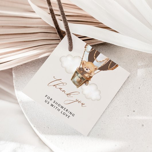 Teddy Bear, Brown Hot Air Ballon, Babydusche Geschenkanhänger