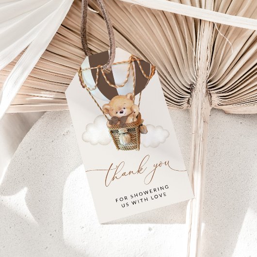 Teddy Bear, Brown Hot Air Ballon, Babydusche Geschenkanhänger