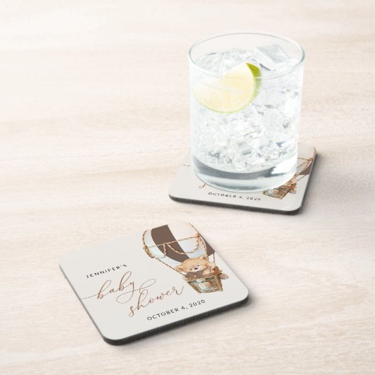 Teddy Bear, Brown Hot Air Ballon, Babydusche Getränkeuntersetzer (Rechte Seite)