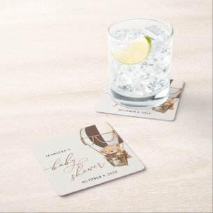 Teddy Bear, Brown Hot Air Ballon, Babydusche Rechteckiger Pappuntersetzer