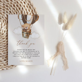 Teddy Bear, Brown Hot Air Ballon, erster Geburtsta Dankeskarte