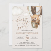 Teddy Bear, Brown Hot Air Ballon, erster Geburtsta Einladung (Vorderseite)