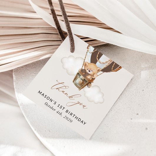 Teddy Bear, Brown Hot Air Ballon, erster Geburtsta Geschenkanhänger