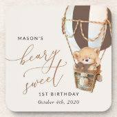 Teddy Bear, Brown Hot Air Ballon, erster Geburtsta Getränkeuntersetzer (Vorderseite)