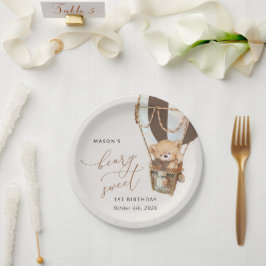 Teddy Bear, Brown Hot Air Ballon, erster Geburtsta Pappteller