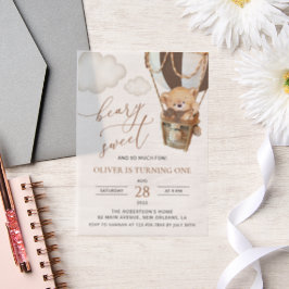 Teddy Bear, Brown Hot Air Ballon, erster Geburtsta Pergament Einladungen