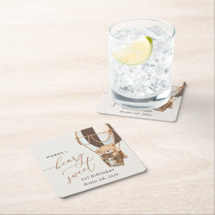 Teddy Bear, Brown Hot Air Ballon, erster Geburtsta Rechteckiger Pappuntersetzer