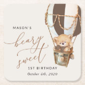 Teddy Bear, Brown Hot Air Ballon, erster Geburtsta Rechteckiger Pappuntersetzer (Vorderseite)
