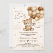 Teddy Bear Brown Neutral Balloons Babydusche Einladung (Vorderseite)