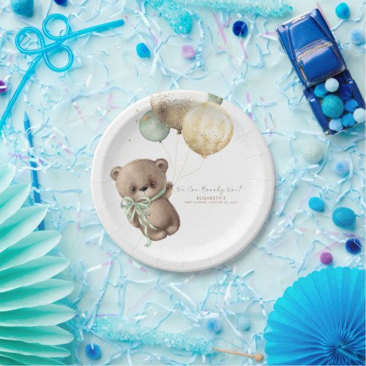 Teddy Bear Brown Sage Gold Boho Baby Dusche Pappteller (Party)