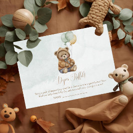 Teddy Bear Brown Sage Green Balloons Baby Begleitkarte