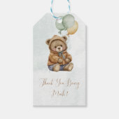Teddy Bear Brown Sage Green Balloons Baby Geschenkanhänger (Vorderseite)