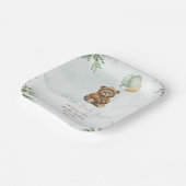 Teddy Bear Brown Sage Green Balloons Baby Pappteller (Gewinkelt)