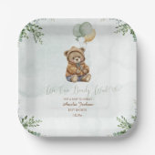 Teddy Bear Brown Sage Green Balloons Baby Pappteller (Vorderseite)