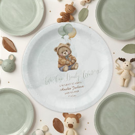 Teddy Bear Brown Sage Green Balloons Baby Pappteller
