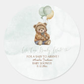 Teddy Bear Brown Sage Green Balloons Baby Runder Aufkleber (Vorderseite)