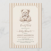 Teddy Bear & Brown Stripes Baby Shower Bearly Wait Einladung (Vorderseite)