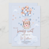 Teddy Bear Brown und Blue Baby Dusche Einladung (Vorne/Hinten)