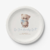 Teddy Bear Brown und Blue Baby Dusche Pappteller (Vorderseite)